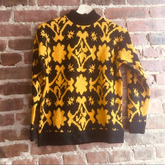 Vintage Sweaters - VTG Damask Knit Mockneck Sweater Size 36